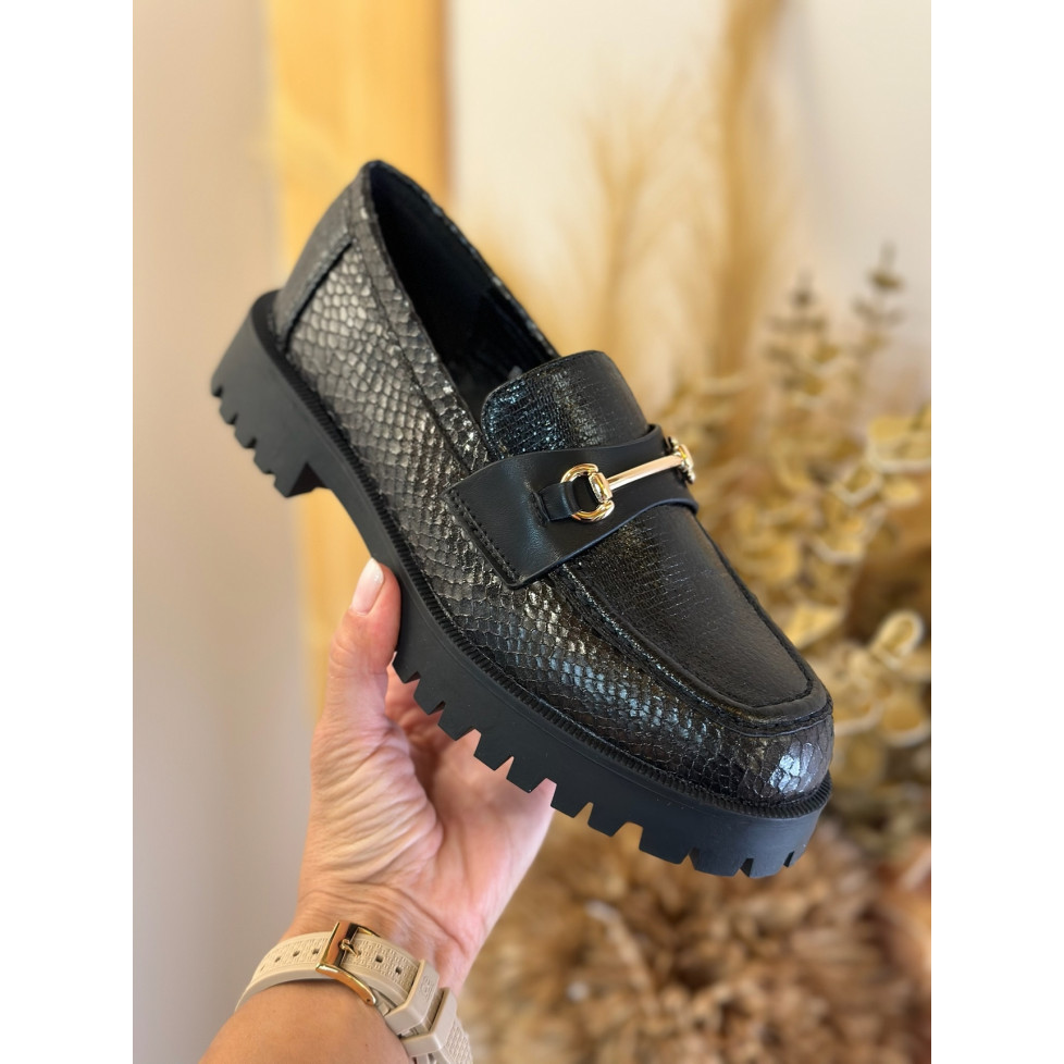 Mocassins croco pour femmes noir Mocassins