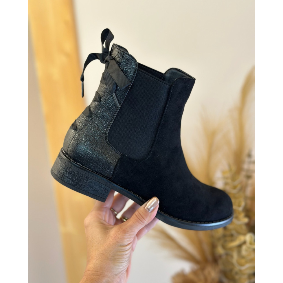 Bottines avec noeud brillant pour femmes noir Bottes bottines